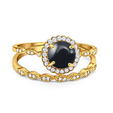Two Piece Round Natural Stone Flower Ring
