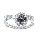 Two Piece Round Natural Stone Flower Ring
