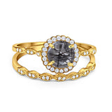 Two Piece Round Natural Stone Flower Ring