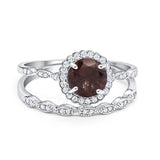 Two Piece Round Natural Stone Flower Ring