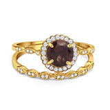 Two Piece Round Natural Stone Flower Ring