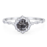 Vintage Style Round Natural Stone Floral Ring