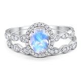 Vintage Style Two Piece Oval Natural Moonstone Bridal Set Ring 925 Sterling Silver