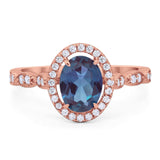 Art Deco Oval Natural Stone Halo Ring