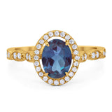 Art Deco Oval Natural Stone Halo Ring