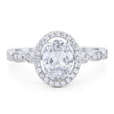 Oval Moissanite Halo Art Deco Ring 925 Sterling Silver