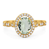 Art Deco Oval Natural Stone Halo Ring