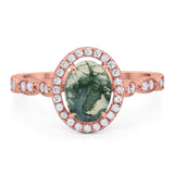 Art Deco Oval Natural Stone Halo Ring