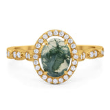 Art Deco Oval Natural Stone Halo Ring