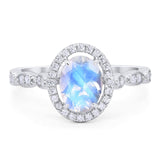 Art Deco Oval Natural Stone Halo Ring