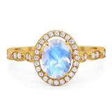 Art Deco Oval Natural Stone Halo Ring