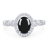 Art Deco Oval Natural Stone Halo Ring