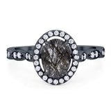 Art Deco Oval Natural Stone Halo Ring