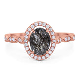 Art Deco Oval Natural Stone Halo Ring