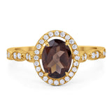 Art Deco Oval Natural Stone Halo Ring