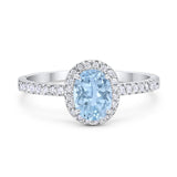Vintage Style Oval Natural Aquamarine Halo CZ Ring 925 Sterling Silver