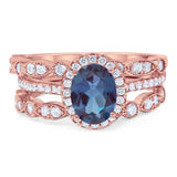Oval Natural Stone Three Piece Ring