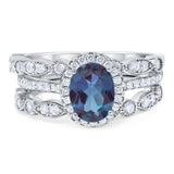 Oval Natural Stone Three Piece Ring