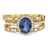 Oval Natural Stone Three Piece Ring
