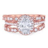 Oval Natural Stone Three Piece Ring