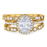 Oval Natural Stone Three Piece Ring