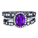 Oval Natural Stone Three Piece Ring