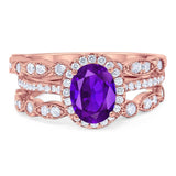 Oval Natural Stone Three Piece Ring