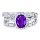 Oval Natural Stone Three Piece Ring