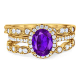 Oval Natural Stone Three Piece Ring