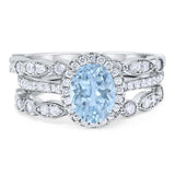 Oval Natural Stone Three Piece Ring