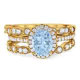 Oval Natural Stone Three Piece Ring