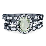 Oval Natural Stone Three Piece Ring
