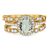 Oval Natural Stone Three Piece Ring