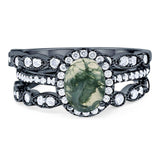 Oval Natural Stone Three Piece Ring