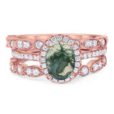 Oval Natural Stone Three Piece Ring