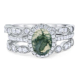 Oval Natural Stone Three Piece Ring