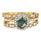 Oval Natural Stone Three Piece Ring
