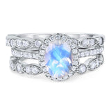 Three Piece Oval Natural Moonstone Bridal Ring 925 Sterling Silver