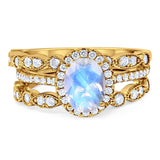Oval Natural Stone Three Piece Ring