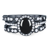 Oval Natural Stone Three Piece Ring