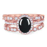 Oval Natural Stone Three Piece Ring