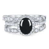 Oval Natural Stone Three Piece Ring