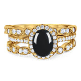 Oval Natural Stone Three Piece Ring
