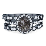 Oval Natural Stone Three Piece Ring