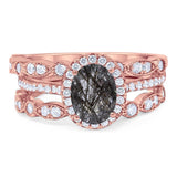 Oval Natural Stone Three Piece Ring