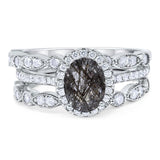 Oval Natural Stone Three Piece Ring