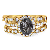 Oval Natural Stone Three Piece Ring