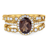 Oval Natural Stone Three Piece Ring