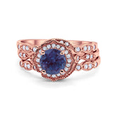 Three Piece Round Natural Stone Flower Ring
