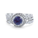 Three Piece Round Natural Stone Flower Ring